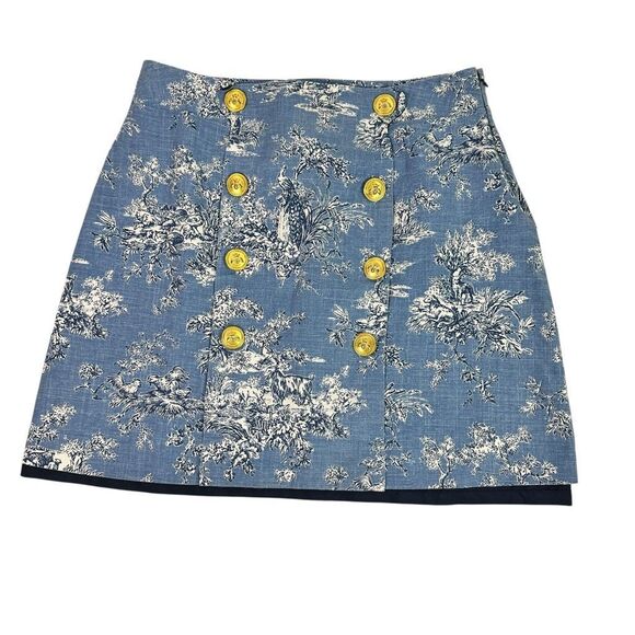B The Collection Toile Blue Bee Button Skirt - Picture 1 of 6